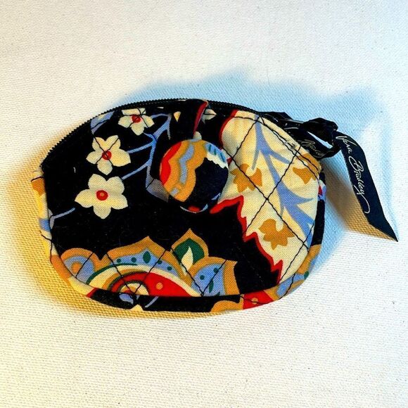 Vera Bradley Button Coin Purse Black Versailles Floral Zip Around Closure - Picture 1 of 4